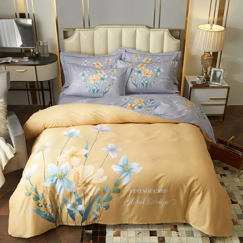 Drop Shipping 100% Cotton 60s 13372 4pcs Luxury Duvet Cover Bed Sheet Spreads Bedsheet Comforter Bedding Set