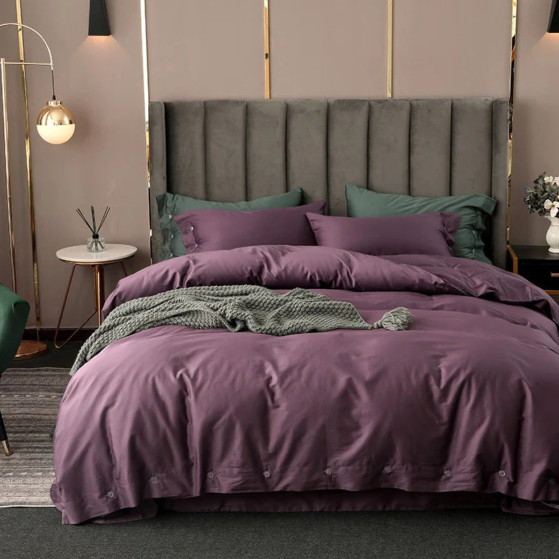 Australian Luxury Style 100% Egyptian Long Staple Cotton Solid Duvet Cover Set 4pcs with 400TC Eco-Friendly Organic Sleep Aid