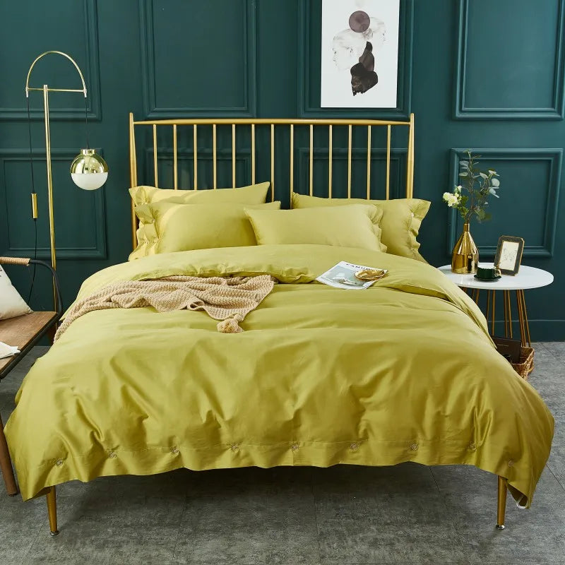 Australian Luxury Style 100% Egyptian Long Staple Cotton Solid Duvet Cover Set 4pcs with 400TC Eco-Friendly Organic Sleep Aid