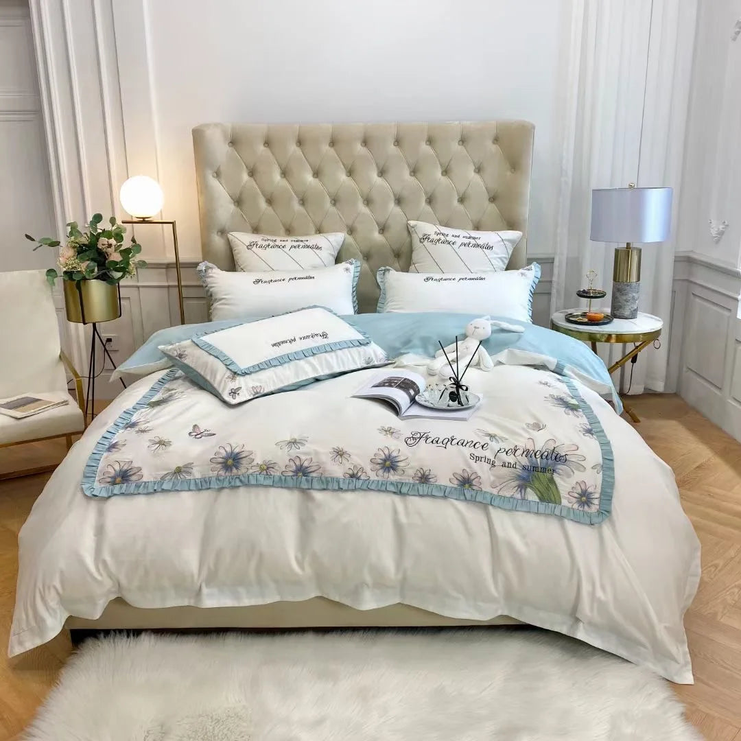 Embroidery Cartoon 60s Egyptian Long Staple Cotton Cute Kids & Children Embroidered Quilts/Duvet Cover/Flat Sheet/Bedding