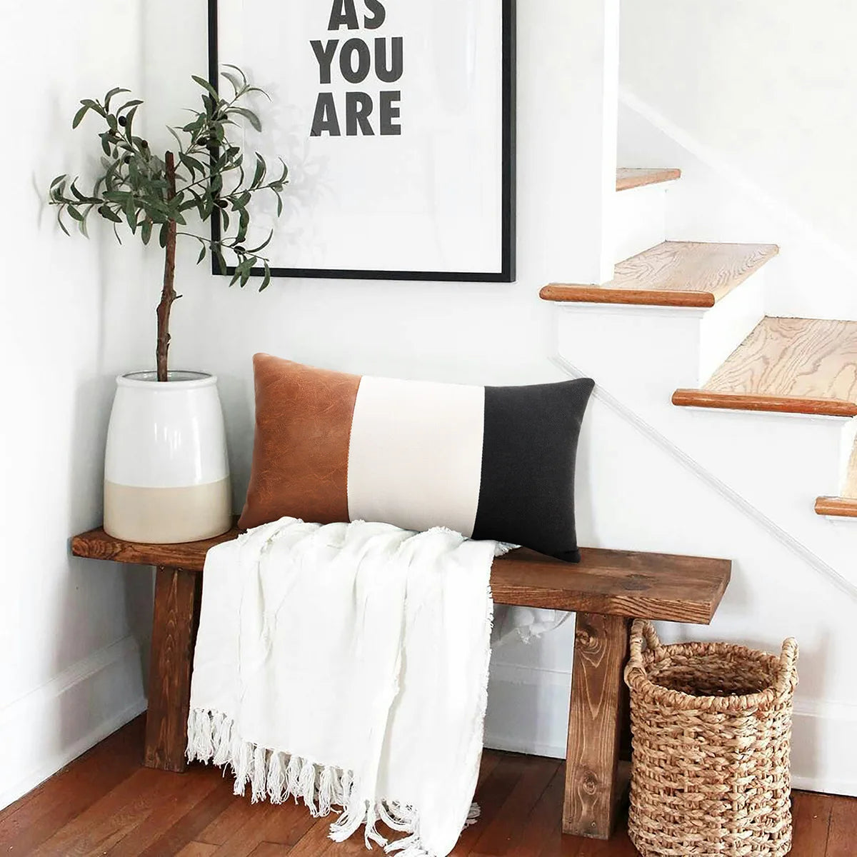 European and American New Pu Splicing Contrast Leather Linen Pillow Case Living Room Sofa Pillow Cushion