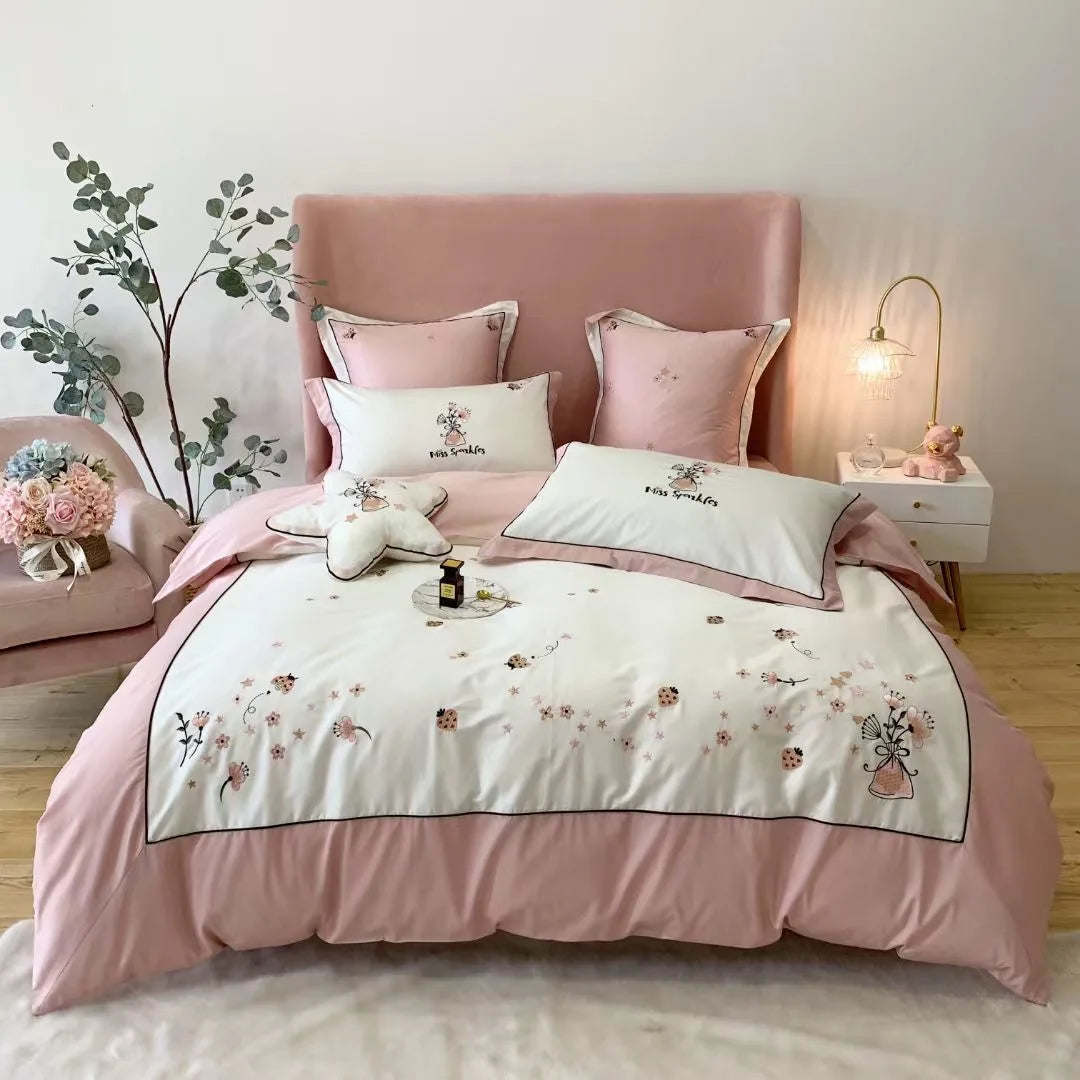 Embroidery Cartoon 60s Egyptian Long Staple Cotton Cute Kids & Children Embroidered Quilts/Duvet Cover/Flat Sheet/Bedding