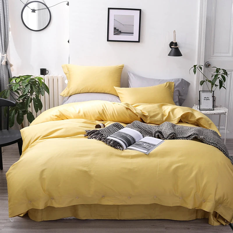 Australian Luxury Style 100% Egyptian Long Staple Cotton Solid Duvet Cover Set 4pcs with 400TC Eco-Friendly Organic Sleep Aid