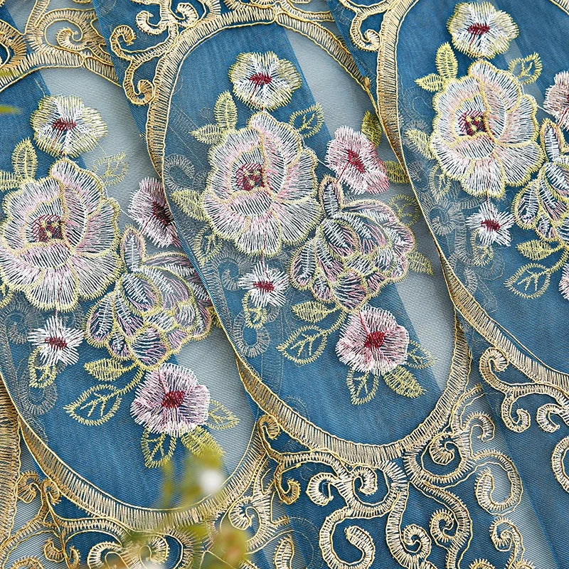 Factory Direct Luxury Chenille Embroidered Curtains Fabrics Hollow Rose Embroidery Curtain Fabric for Living Room