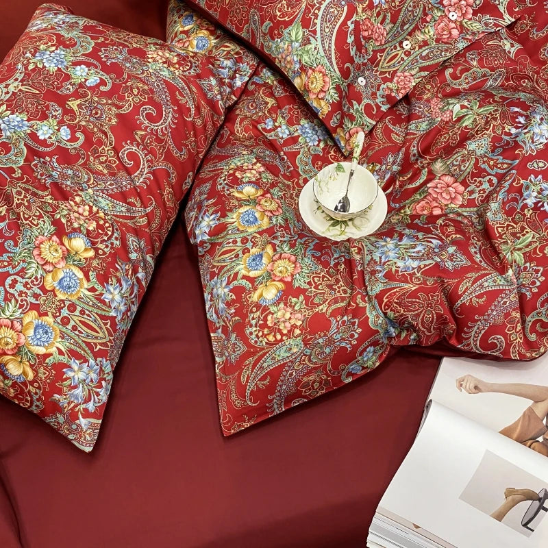 100% Egyptian Long Staple Organic Cotton Duvet Cover Sets American Style 60s 4 Pcs 300 Thread Count