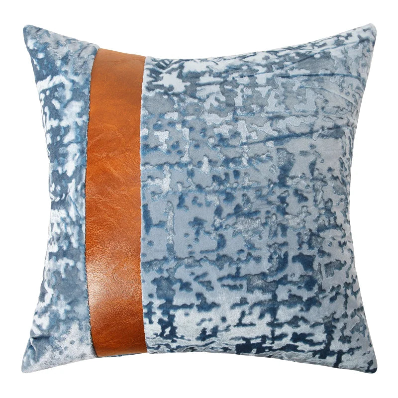 Cotton Linen Velvet Patchwork Faux Leather Pillow Cover Modern Farmhouse Decor Accent Cushion Case Decorative Throw Pillowcase