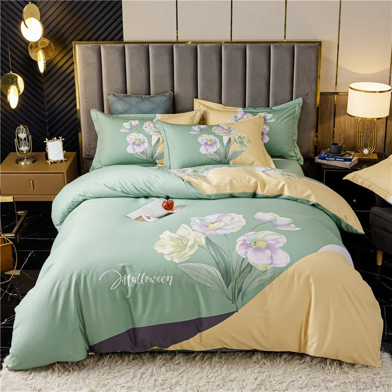 Drop Shipping 100% Cotton 60s 13372 4pcs Luxury Duvet Cover Bed Sheet Spreads Bedsheet Comforter Bedding Set