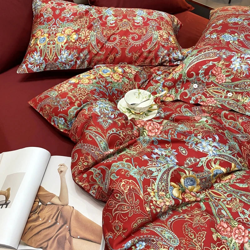 100% Egyptian Long Staple Organic Cotton Duvet Cover Sets American Style 60s 4 Pcs 300 Thread Count