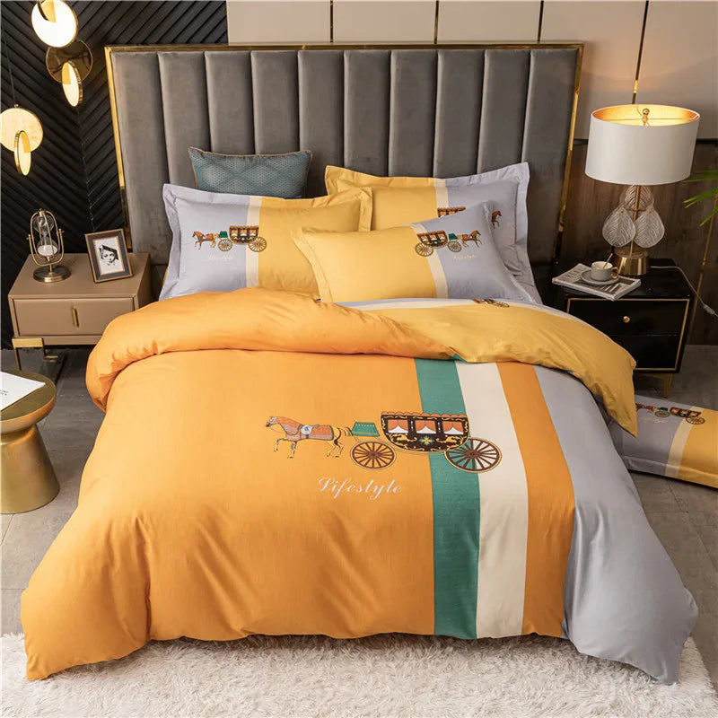 Drop Shipping 100% Cotton 60s 13372 4pcs Luxury Duvet Cover Comforter Cotton Bed Sheet Sets