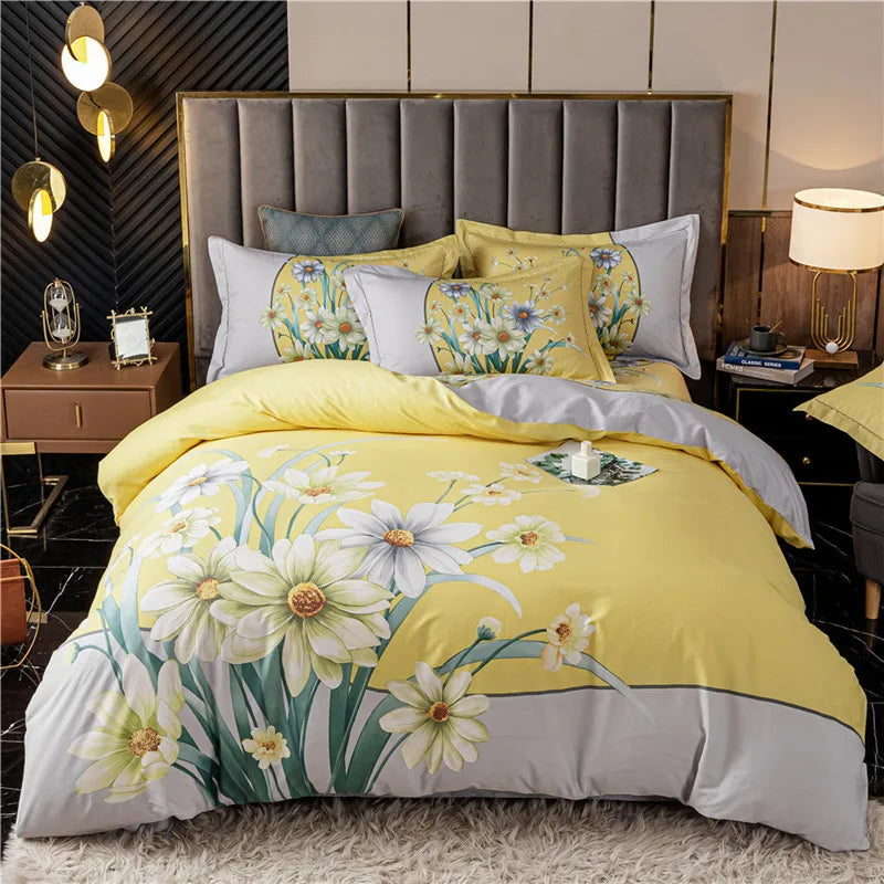 Drop Shipping 100% Cotton 60s 13372 4pcs Luxury Duvet Cover Bed Sheet Spreads Bedsheet Comforter Bedding Set
