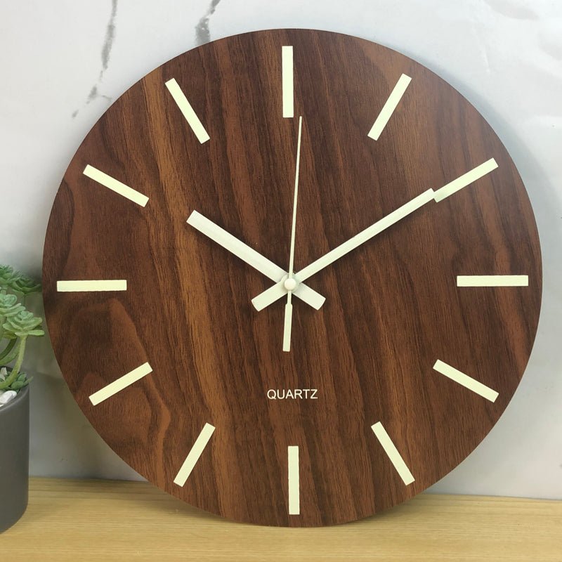 12 Inch Silent Non-Ticking Night Light Luminous Wooden Wall Clock | MAMOU Home Decor