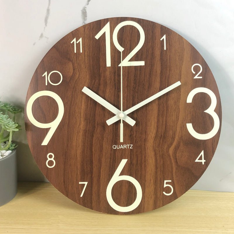 12 Inch Silent Non-Ticking Night Light Luminous Wooden Wall Clock | MAMOU Home Decor
