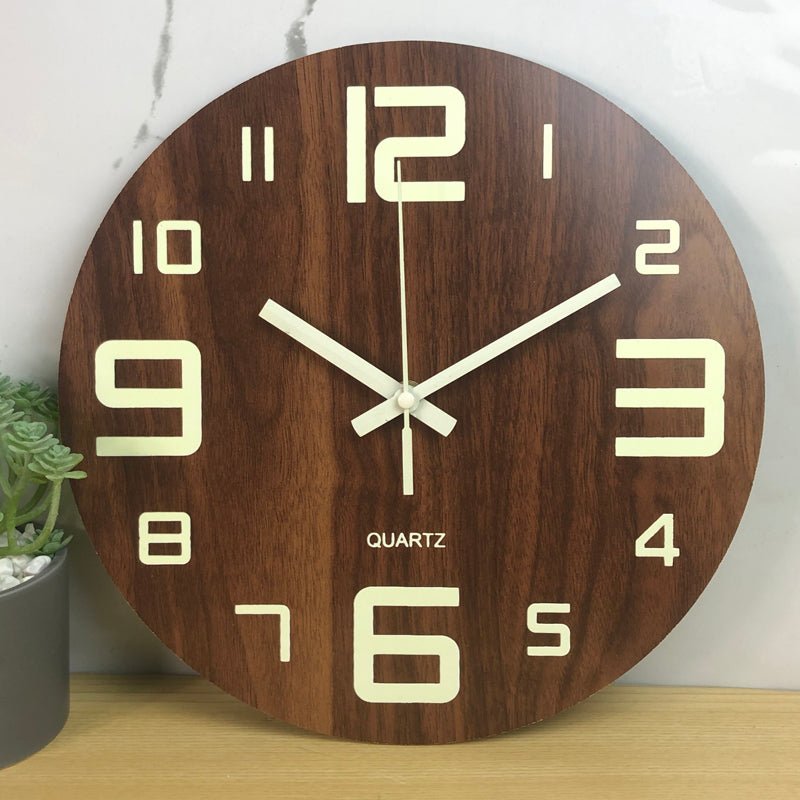 12 Inch Silent Non-Ticking Night Light Luminous Wooden Wall Clock | MAMOU Home Decor