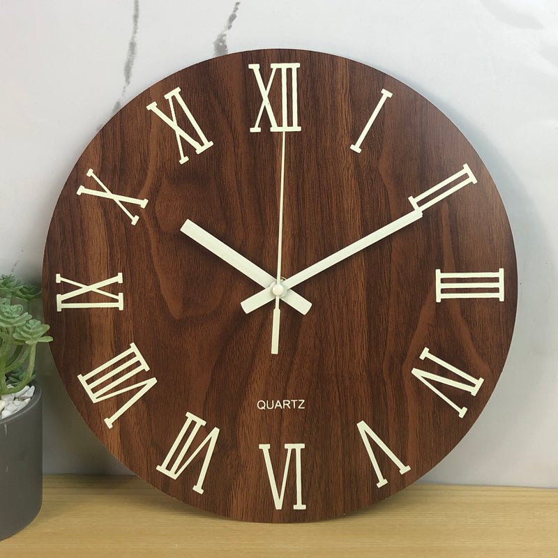 12 Inch Silent Non-Ticking Night Light Luminous Wooden Wall Clock | MAMOU Home Decor