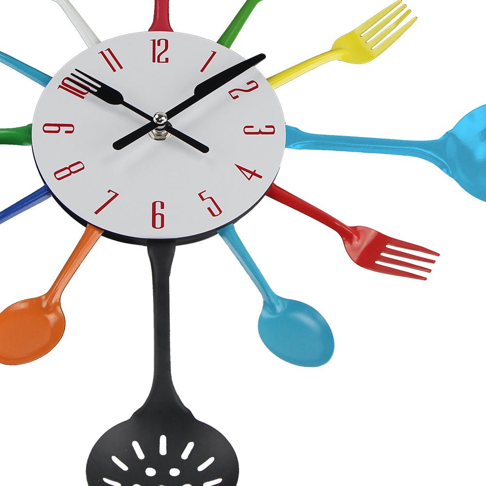 35cm Kitchen Metal Fork And Spoon Wall Clock - Quartz Analog | 9mm Metal Sheet