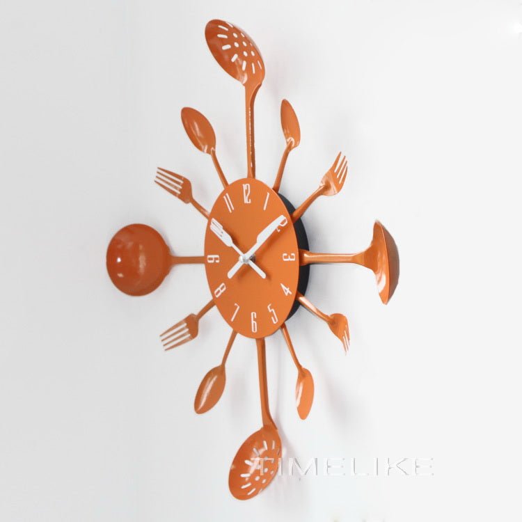 35cm Kitchen Metal Fork And Spoon Wall Clock - Quartz Analog | 9mm Metal Sheet