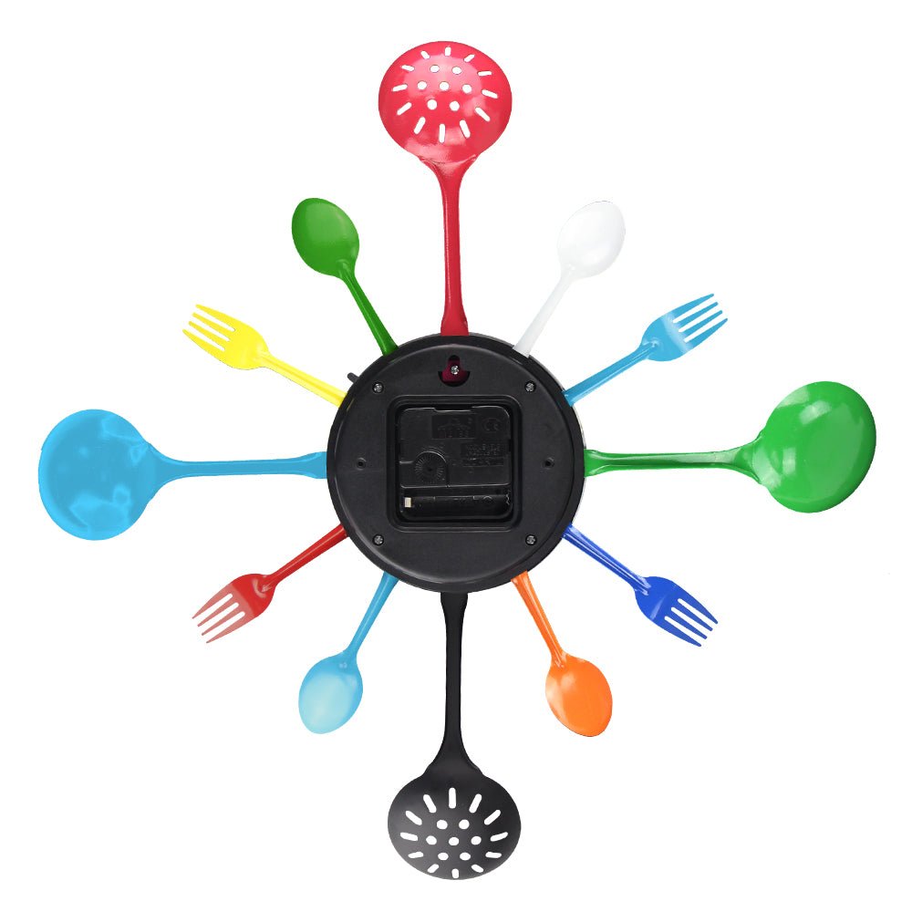 35cm Kitchen Metal Fork And Spoon Wall Clock - Quartz Analog | 9mm Metal Sheet