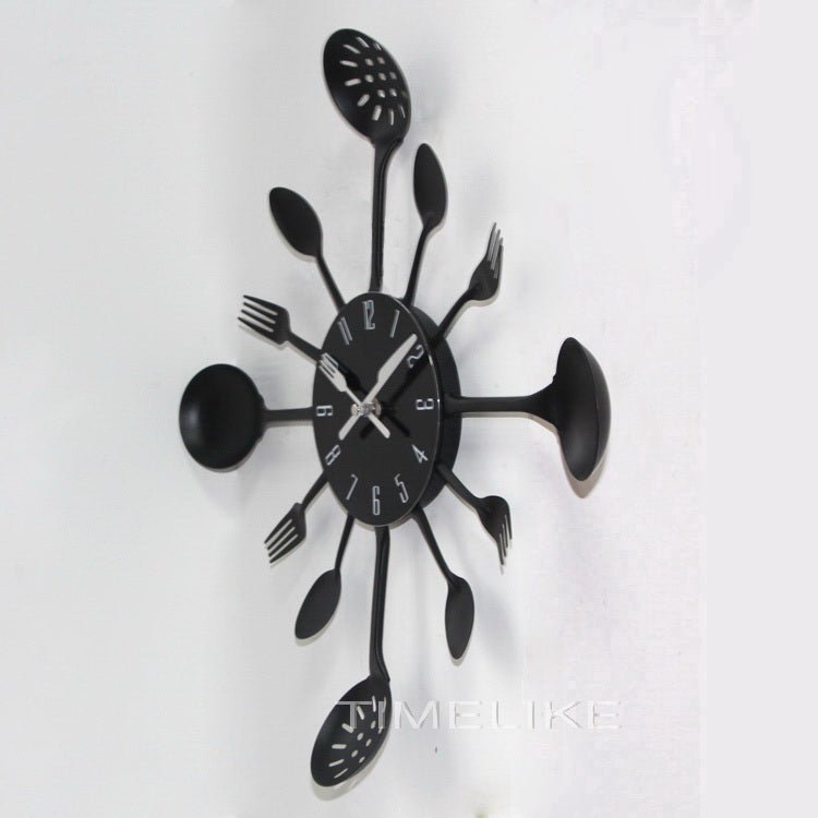 35cm Kitchen Metal Fork And Spoon Wall Clock - Quartz Analog | 9mm Metal Sheet