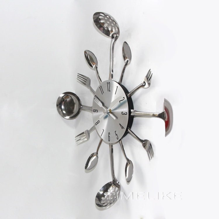 35cm Kitchen Metal Fork And Spoon Wall Clock - Quartz Analog | 9mm Metal Sheet