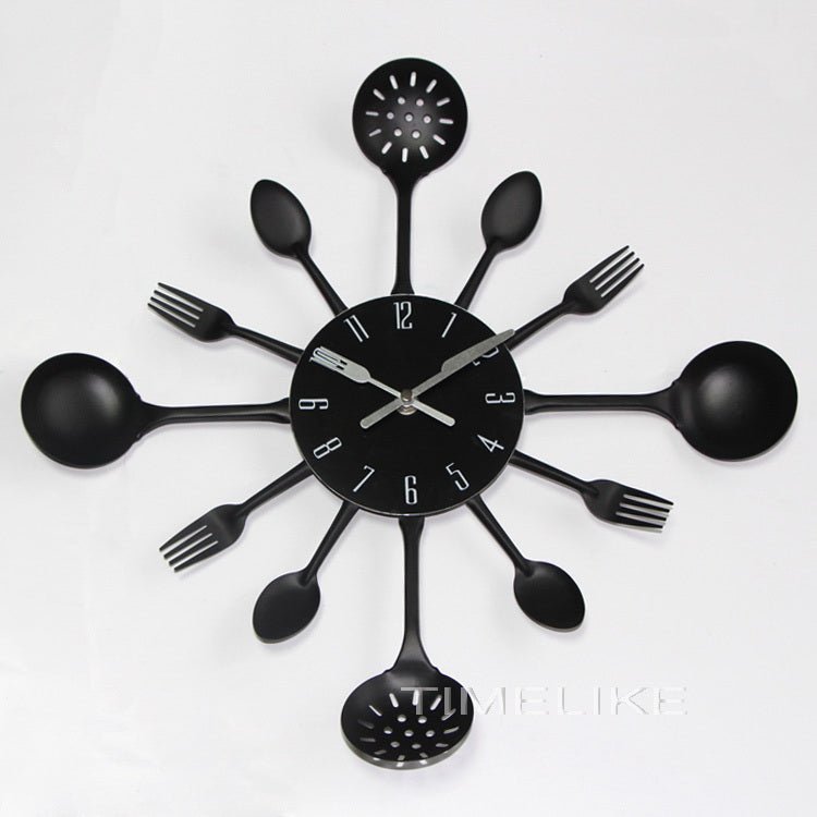 35cm Kitchen Metal Fork And Spoon Wall Clock - Quartz Analog | 9mm Metal Sheet