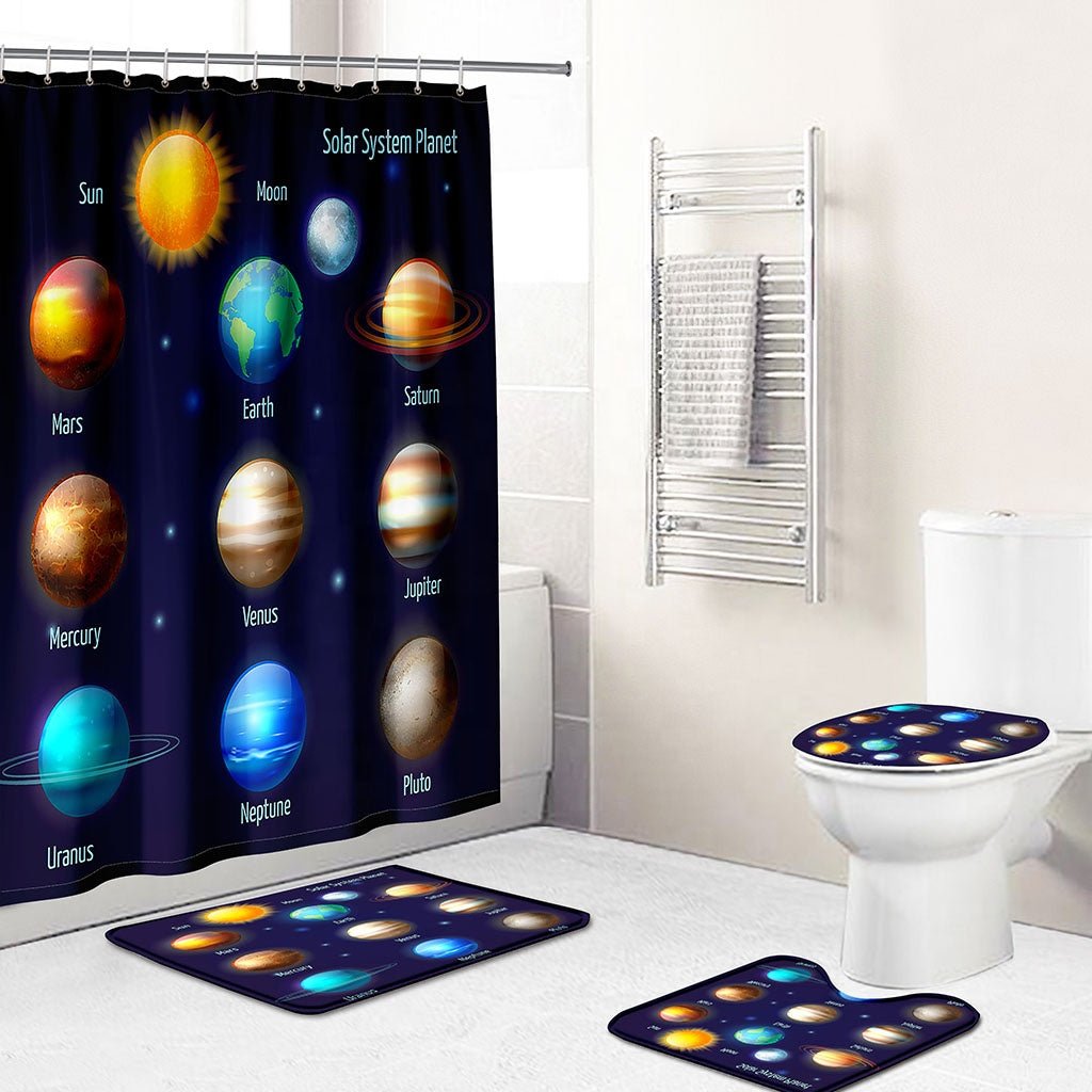 3D Custom Print Planet Bathroom Printed 4 Pieces Art Shower Curtain Paintings In Shower Rooms