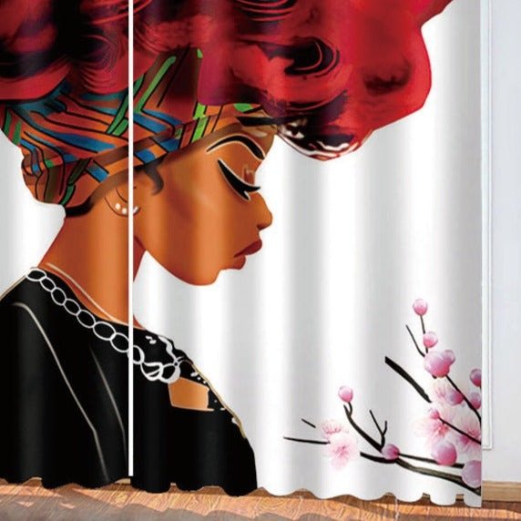 3D digital image of a fashionable African girl on a/ blackout curtain, W132 x L160 cm/Pair.