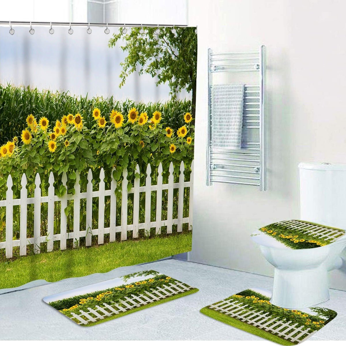 3D printed shower curtain and rug set Zen design, waterproof curtain with the bathroom mat set.