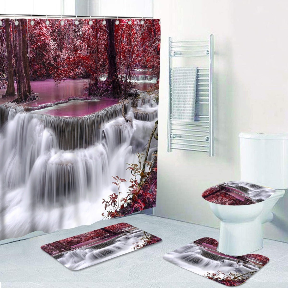 3D printed shower curtain and rug set Zen design, waterproof curtain with the bathroom mat set.