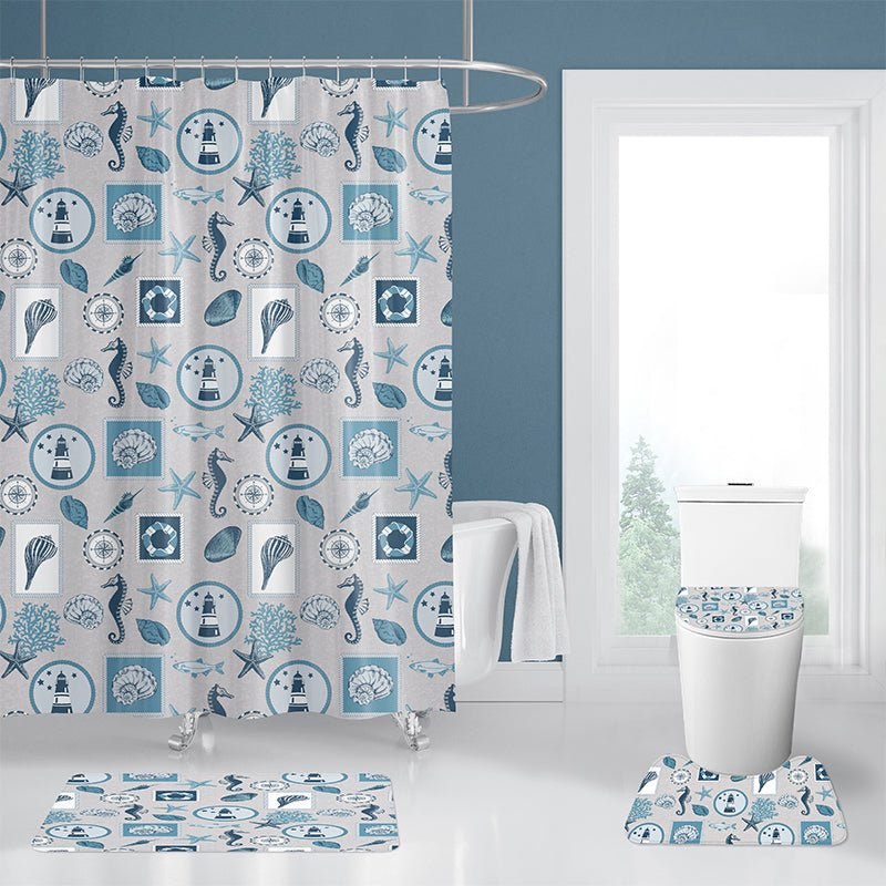 4Pcs set of the waterproof polyester shower curtain and bathroom rug.