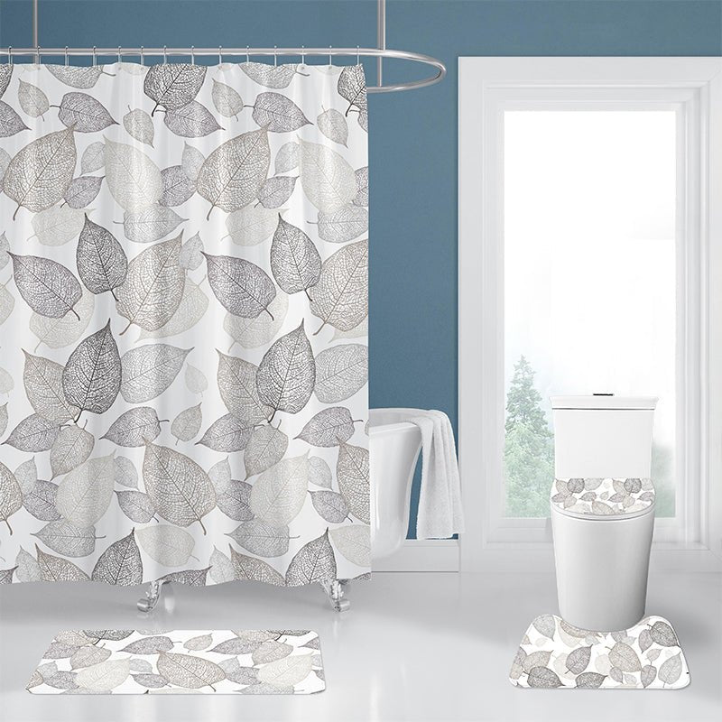4Pcs set of the waterproof polyester shower curtain and bathroom rug.
