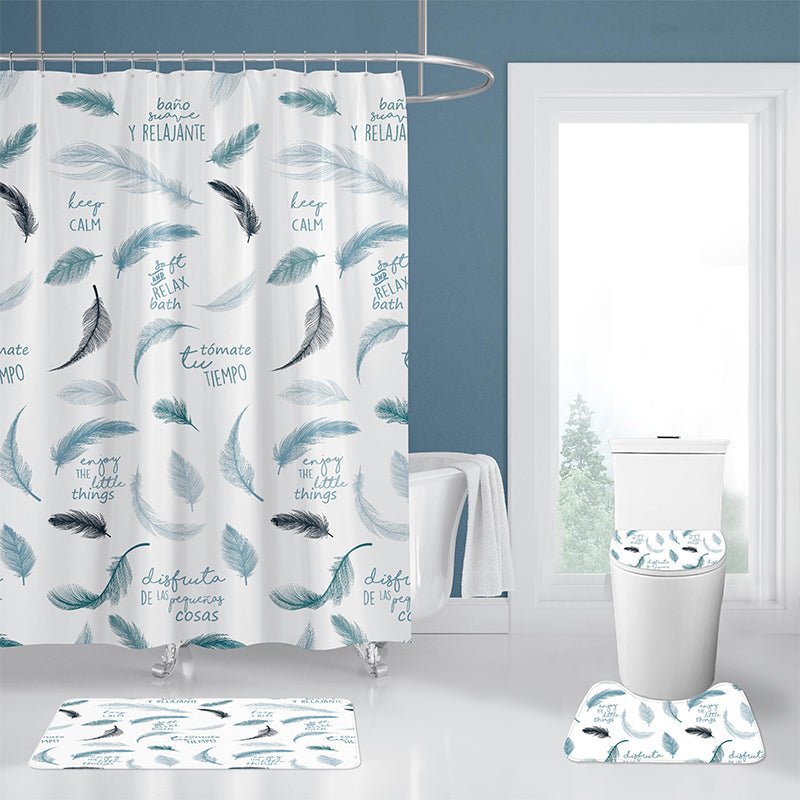 4Pcs set of the waterproof polyester shower curtain and bathroom rug.
