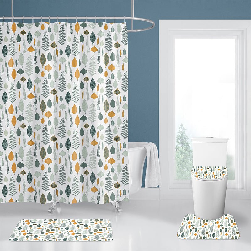 4Pcs set of the waterproof polyester shower curtain and bathroom rug.