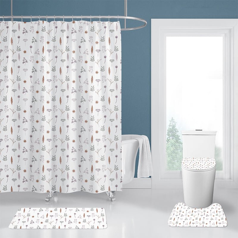4Pcs set of the waterproof polyester shower curtain and bathroom rug.