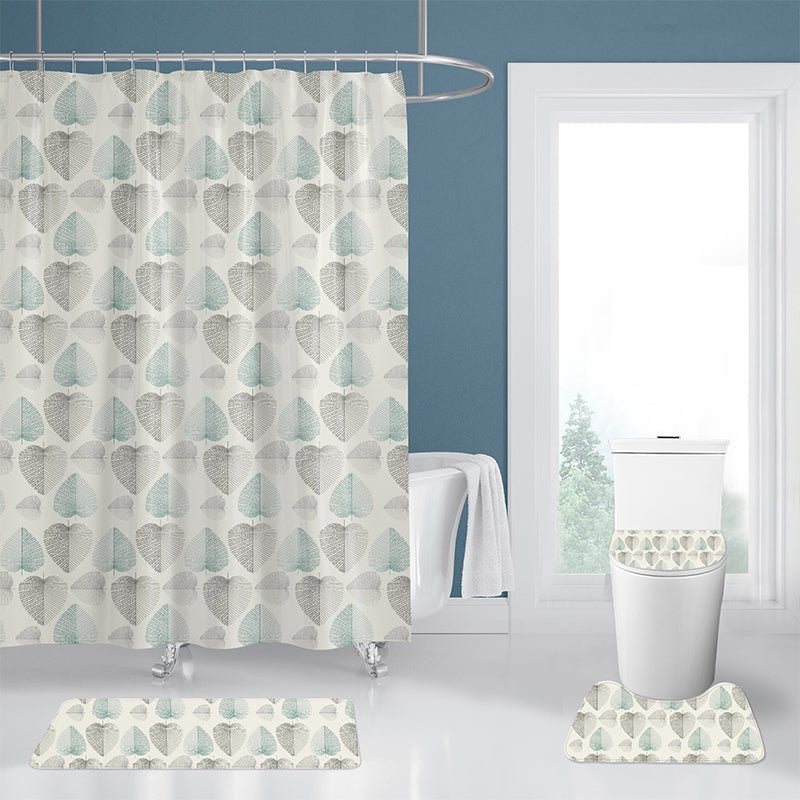 4Pcs set of the waterproof polyester shower curtain and bathroom rug.