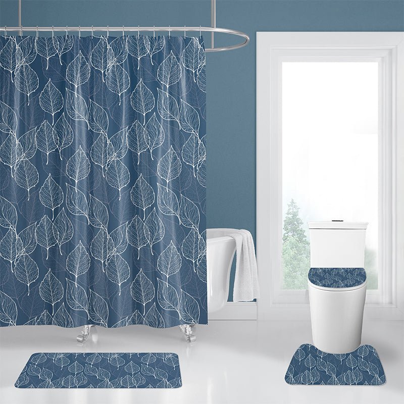4Pcs set of the waterproof polyester shower curtain and bathroom rug.
