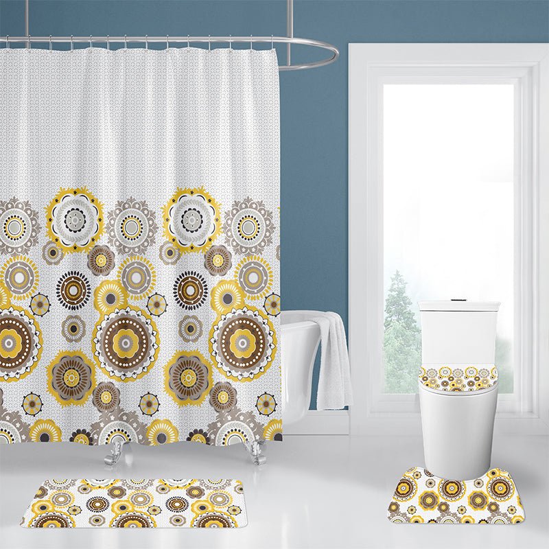 4Pcs set of the waterproof polyester shower curtain and bathroom rug.