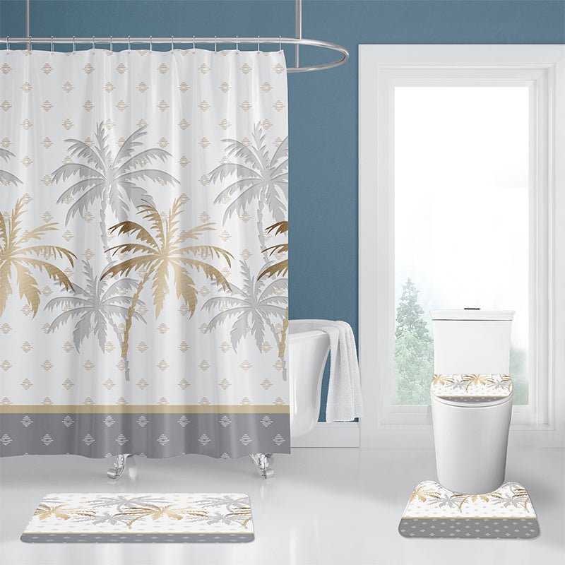 4Pcs set of the waterproof polyester shower curtain and bathroom rug.