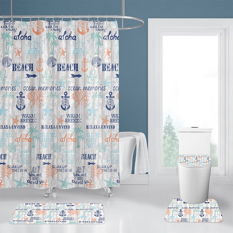 4Pcs set of the waterproof polyester shower curtain and bathroom rug.