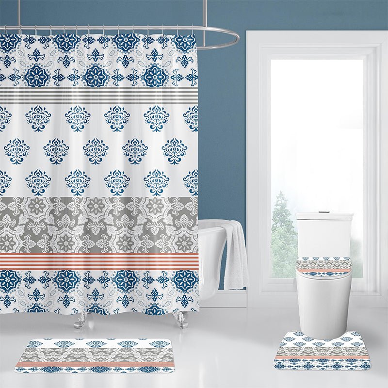 4Pcs set of the waterproof polyester shower curtain and bathroom rug.