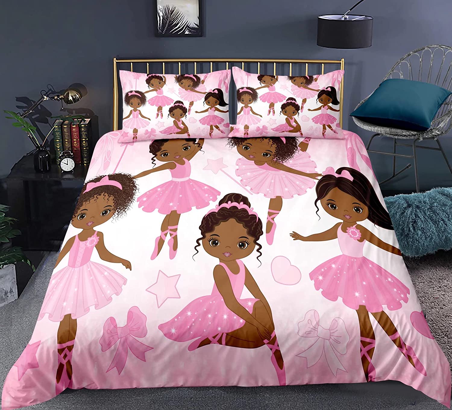 Elegant Black and Pink Ballerinas Bedding Set for Girls.