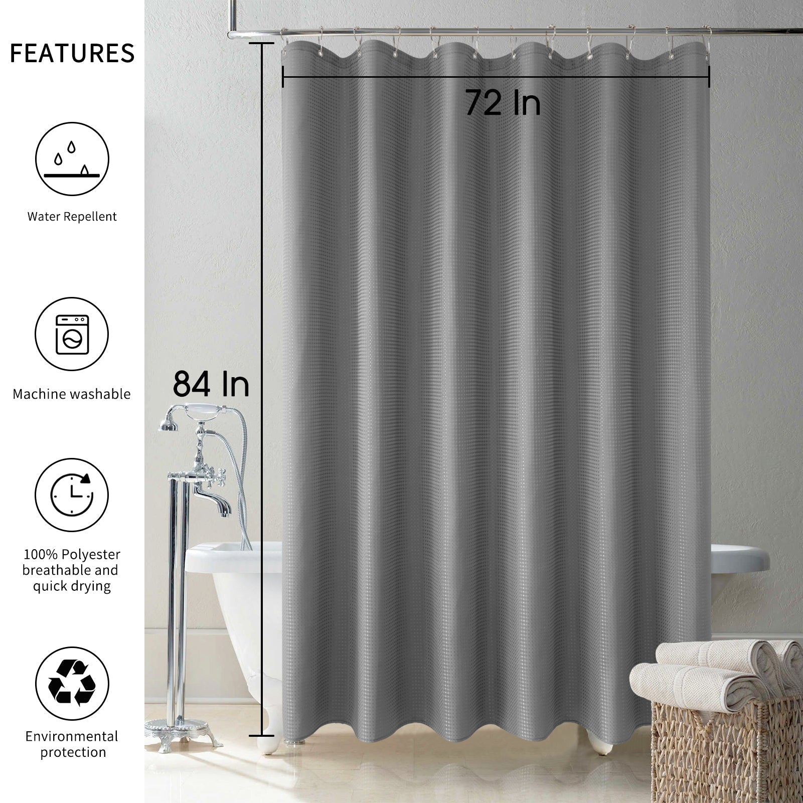 Elevate Your Bathroom Style: Gray Waffle Weave Waterproof Shower Curtain.