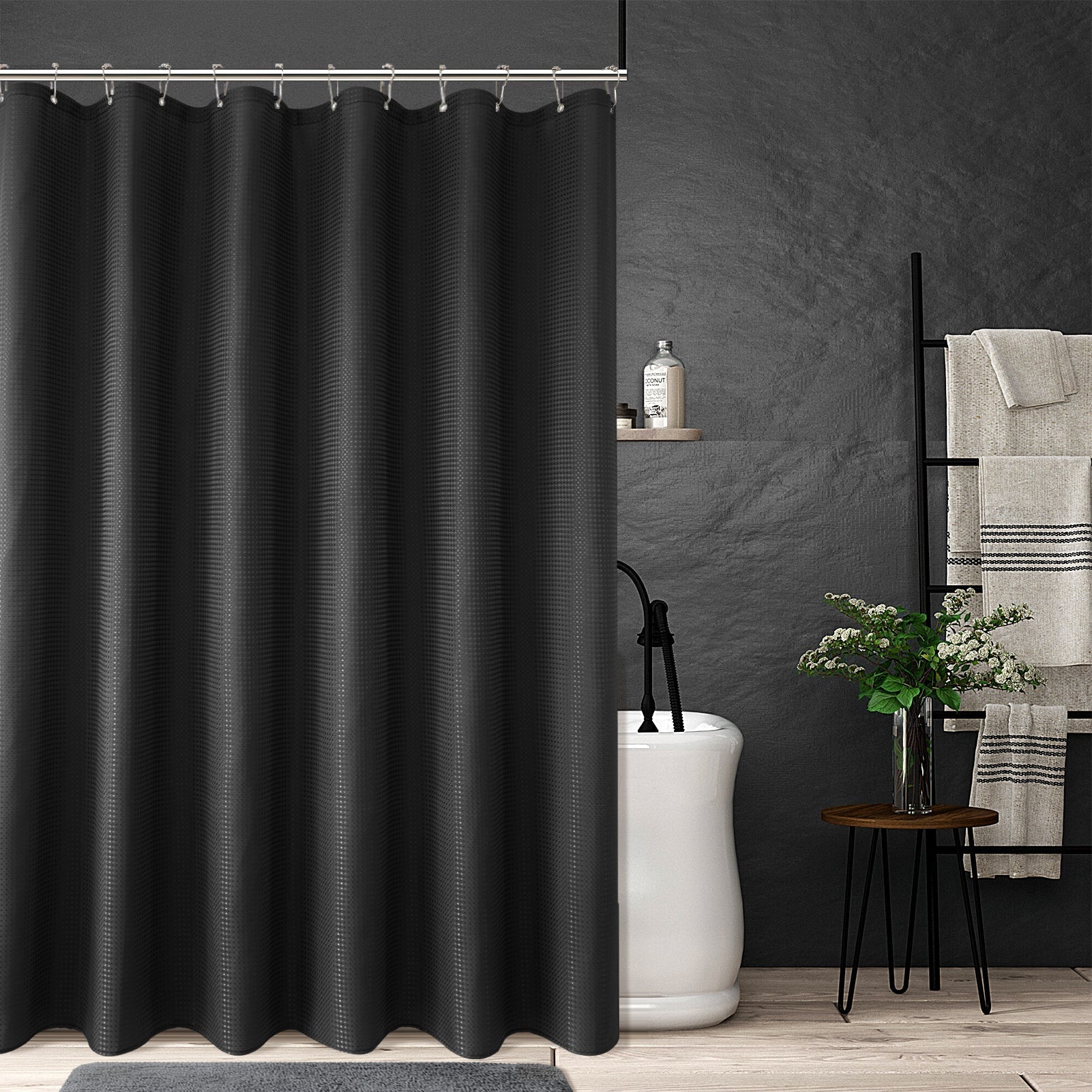 Elevate Your Bathroom Style: Gray Waffle Weave Waterproof Shower Curtain.