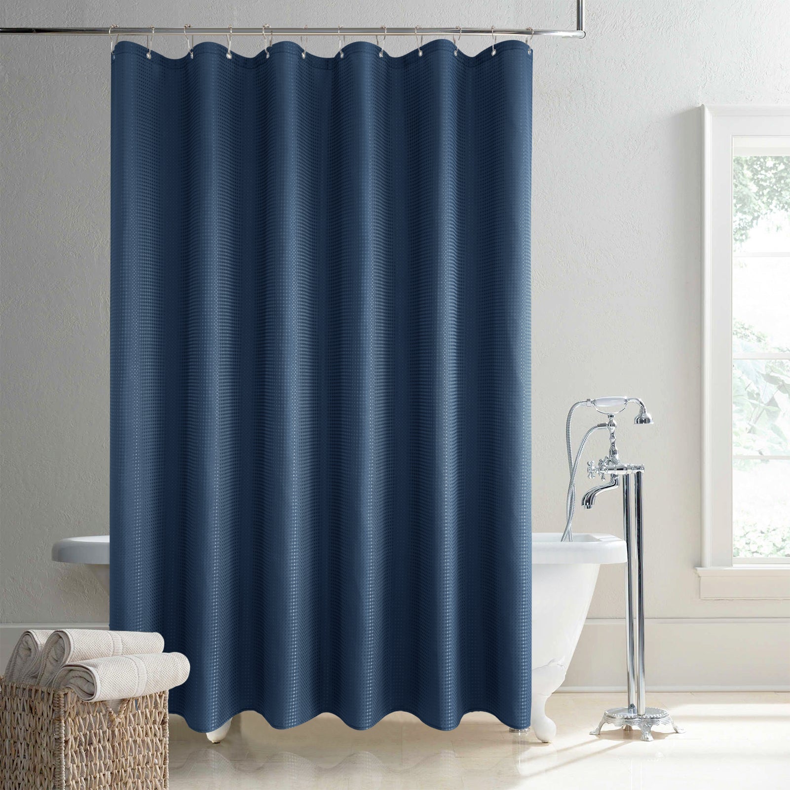 Elevate Your Bathroom Style: Gray Waffle Weave Waterproof Shower Curtain.
