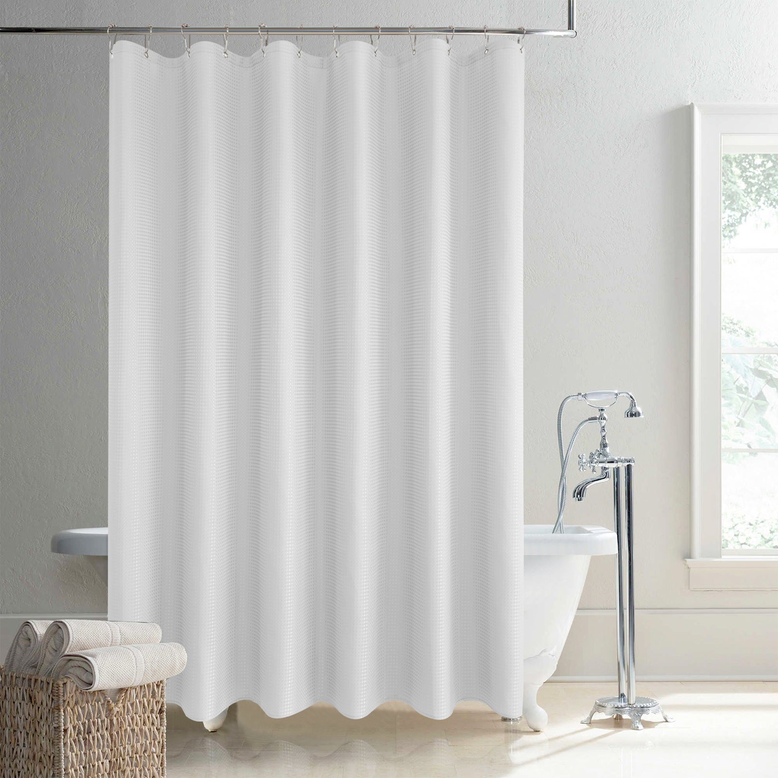 Elevate Your Bathroom Style: Gray Waffle Weave Waterproof Shower Curtain.