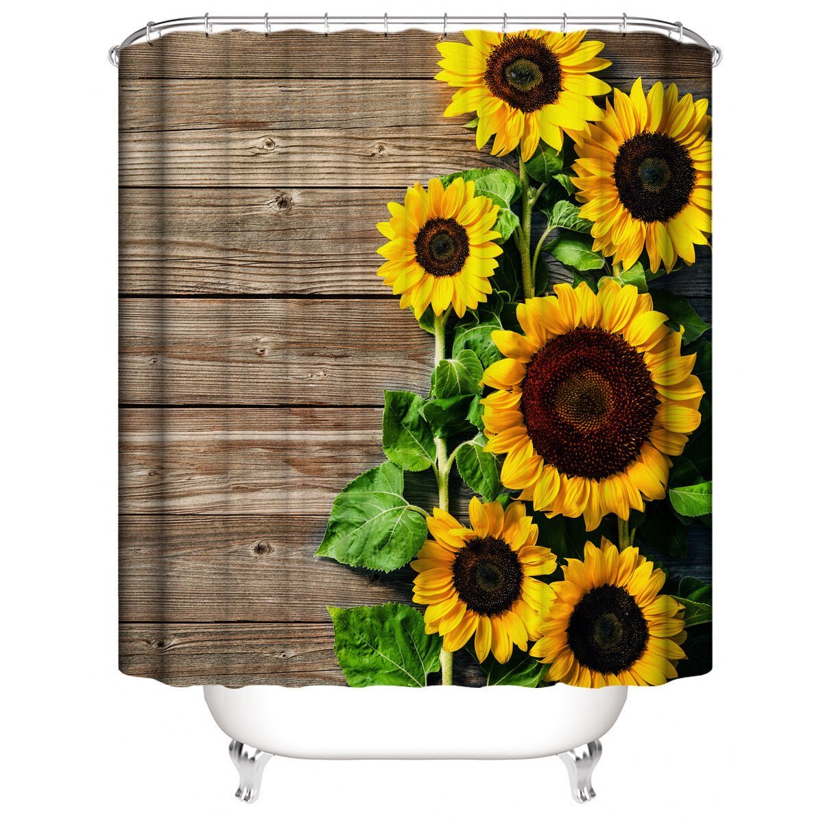 Flower sunflower polyester, waterproof digital 3D shower curtain set with non-slip rugs and bath mat.
