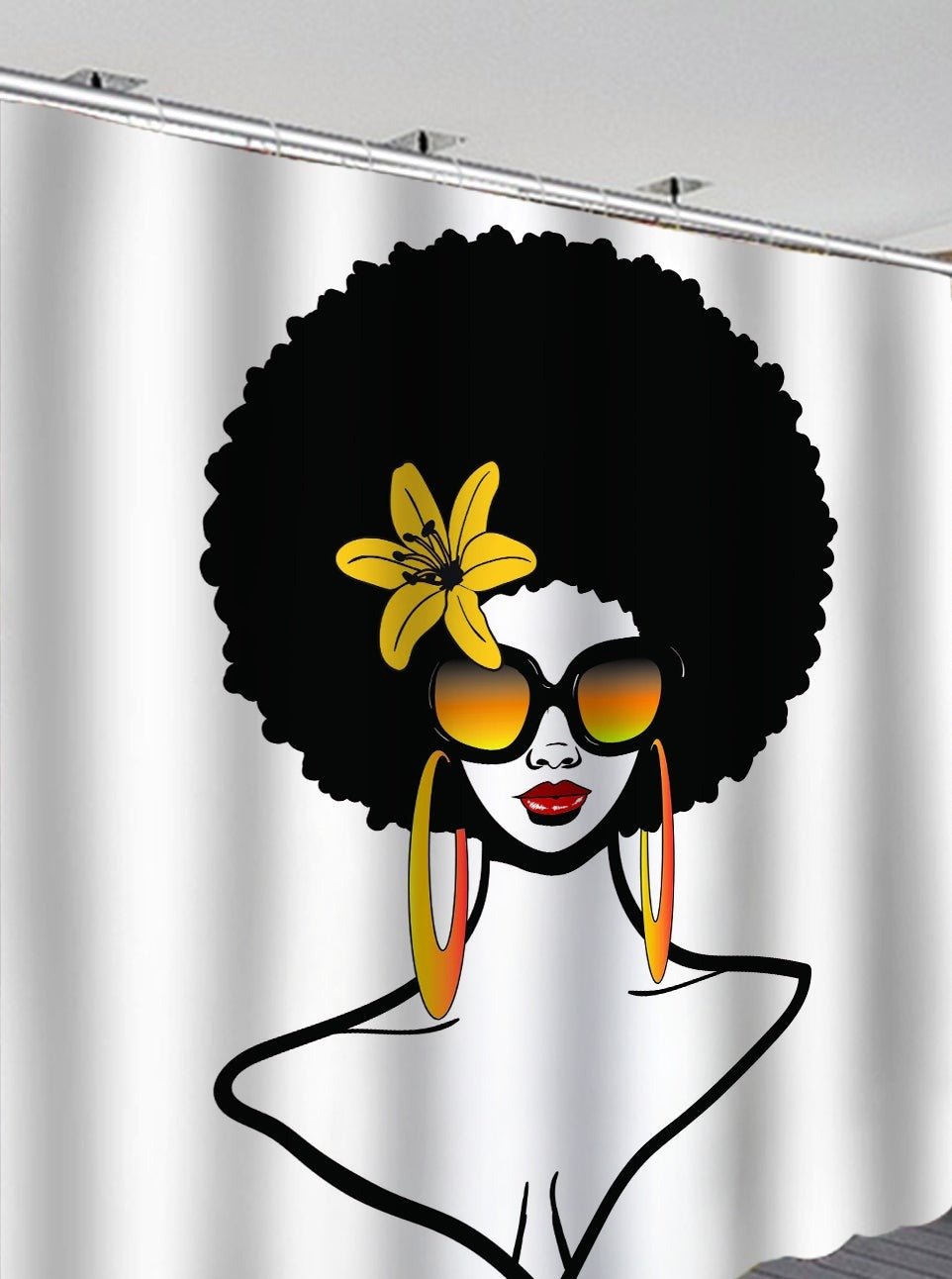 Gorgeous: Afro-American Women 4-Pcs Shower Curtain and Mat Set