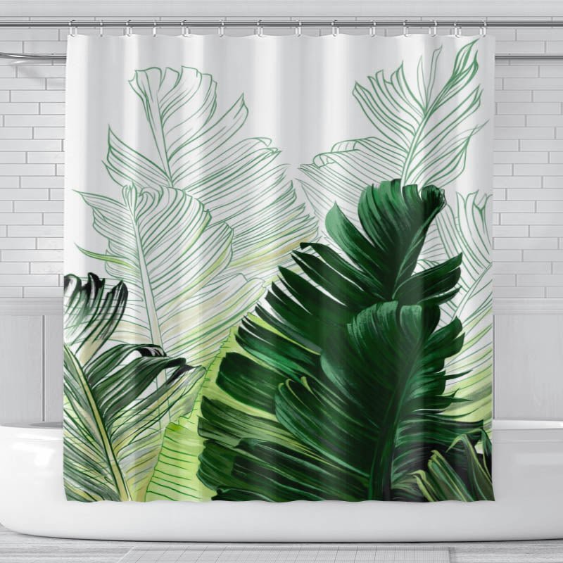 Green Banana Leaf 3D Digital Printed Waterproof Shower Curtain - 180 x 180 cm.