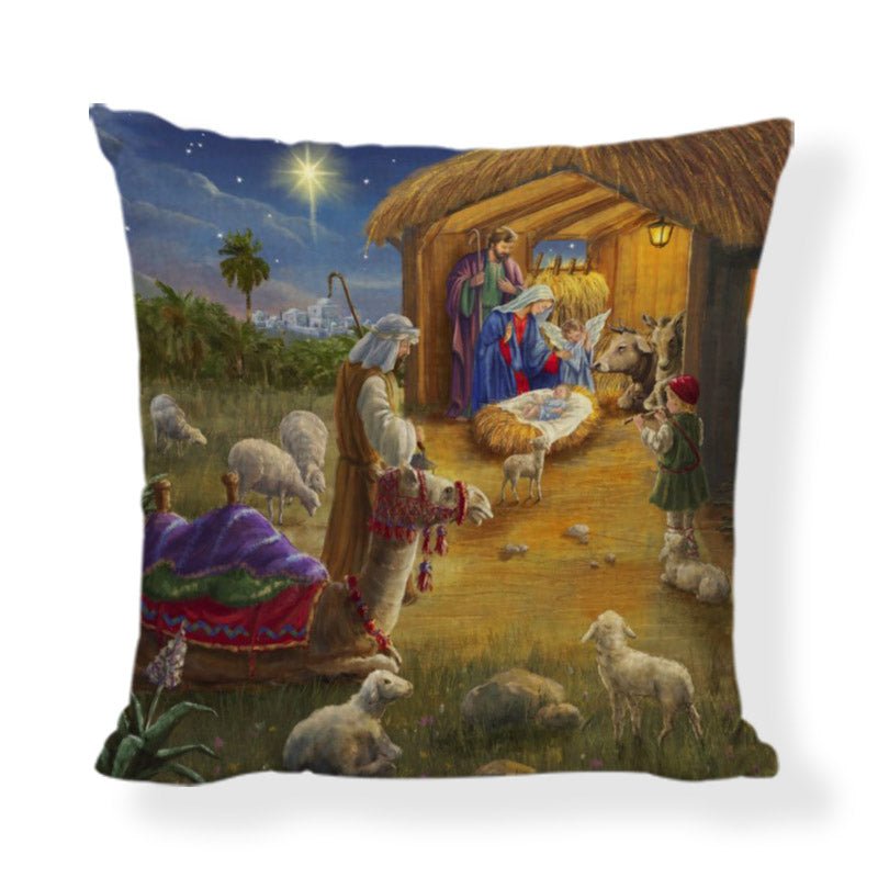 Linen Cushion Cover with an oil painting of Christian Jesus Christ measures 45x45cm.