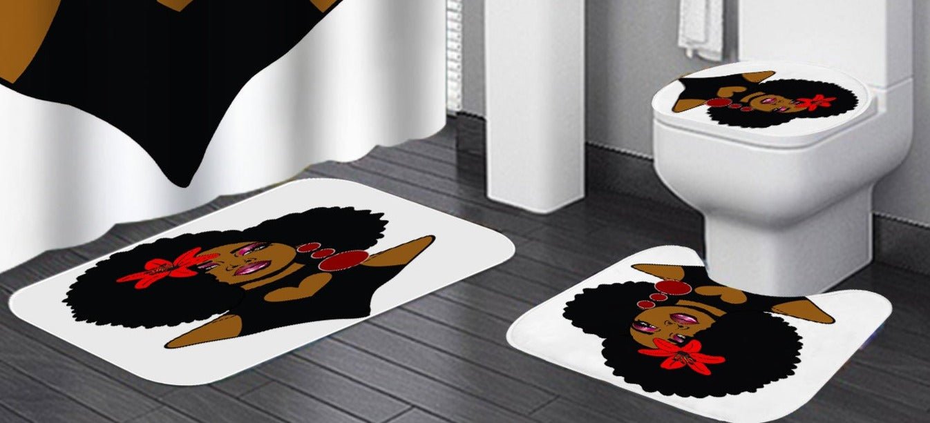 Royal Majesty: British Afro Girl Shower Curtain & Floor Mat Set