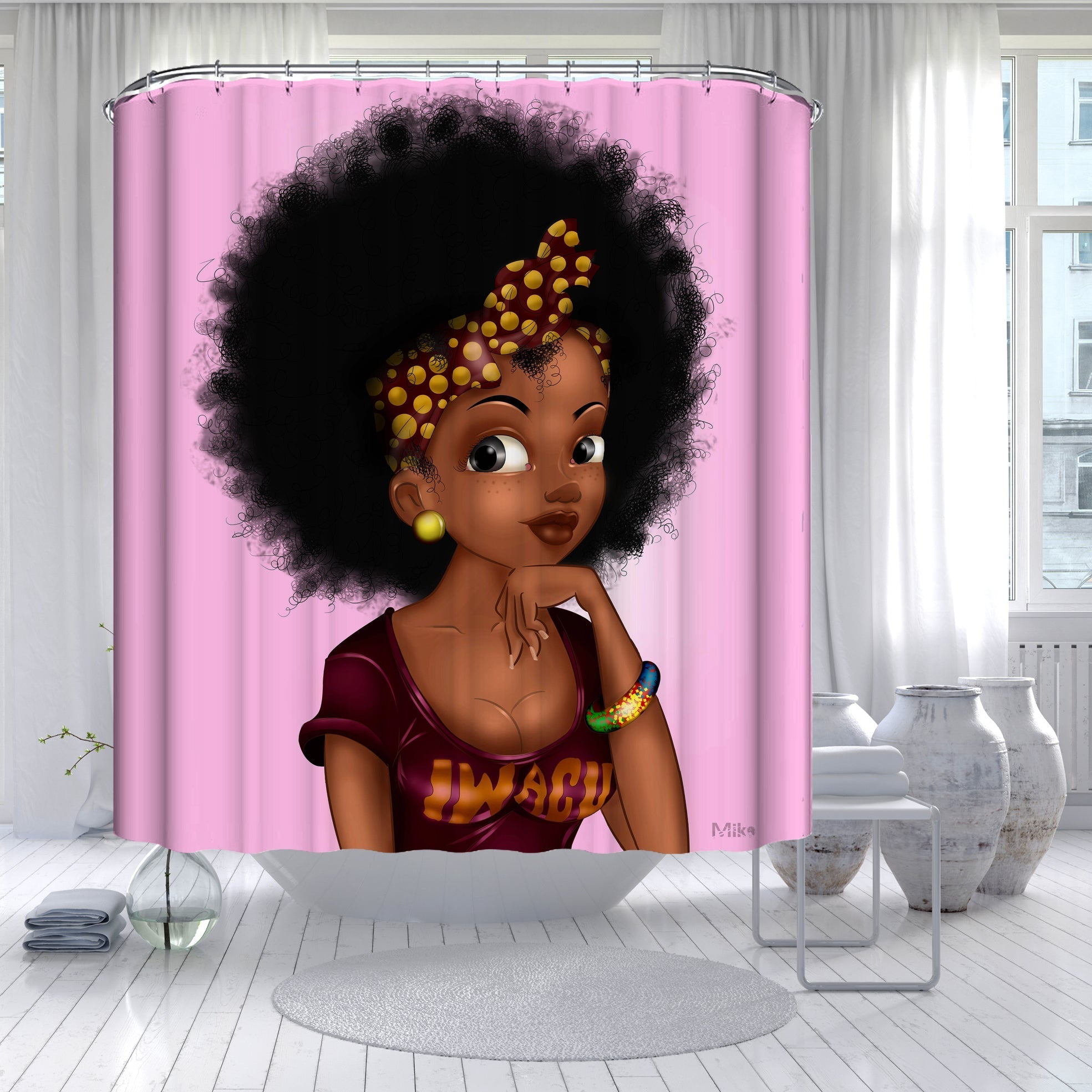 Shower Curtain - 180x180cm - Waterproof Polyester with Female African American Digital Print